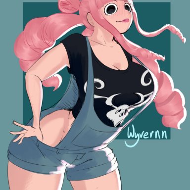 one piece, perona, wyvernn, overalls, pink hair