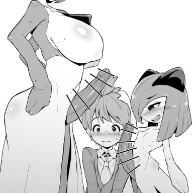 pokemon, gardevoir, kirlia, wally (pokemon), makin tama, 1boy, 2futas, big ass, big breasts, big butt, big penis, breasts, clothed, clothing, duo