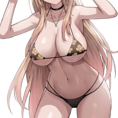 sono bisque doll wa koi wo suru, kitagawa marin, jasony, 1girls, big breasts, bikini, blonde hair, blush, breasts, choker, female, looking at viewer, necklace, peace sign, smile