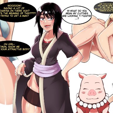 naruto, naruto (series), shizune, tsunade, hentaly, 2girls, anus, areolae, big breasts, black hair, blonde hair, blush, breast grab, breast squeeze, breasts