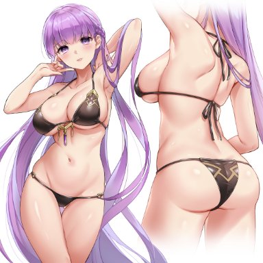 fire emblem, fire emblem: the binding blade, nintendo, sophia (fire emblem), iria (yumeirokingyo), 1girls, absurdly long hair, alternate costume, ass, ass visible through thighs, back view, bangs, bare shoulders, big ass, bikini