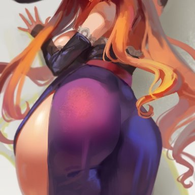 dragon's crown, sorceress (dragon's crown), kazo, 1girls, against wall, arms up, ass, ass focus, ass shot, back, back view, breasts, brown eyes, bubble butt, clothed