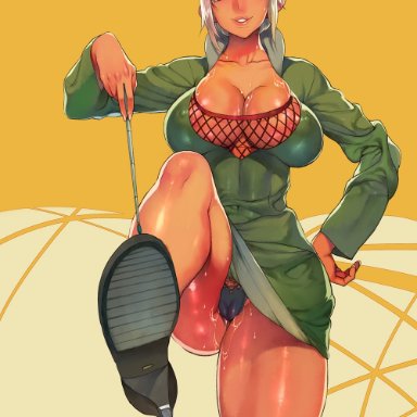 naruto, naruto (series), naruto shippuden, mabui, f.s, bare legs, bent knee, black panties, blue eyes, brown skin, cameltoe, dark-skinned female, dark skin, dress, erect nipples