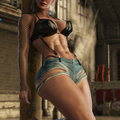 cd projekt red, the witcher (series), the witcher 3: wild hunt, ciri, apone3d, 1girl, 1girls, abs, alternate ass size, alternate breast size, alternate costume, bare legs, bare midriff, bare thighs, barefoot