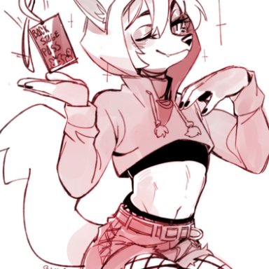 yuurikin, 1boy, anthro, anthro only, card, croptop, femboy, fishnet legwear, fishnets, furry, furry only, hair, looking at viewer, male, male only