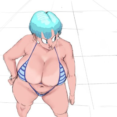 dragon ball, dragon ball z, bulma briefs, angry, big breasts, bikini, curvy, solo, tan skin, tagme