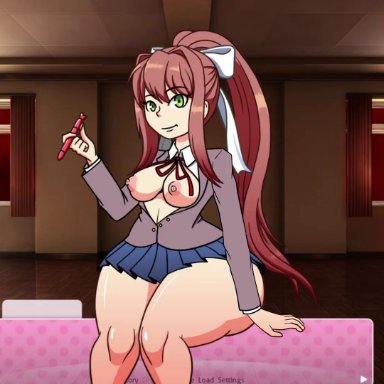 doki doki literature club, normi, 1girls, ahe gao, areola, blush, bouncing breasts, breasts out, clothes removed, ddlc text box, exposed breasts, female, female only, large ass, large breasts