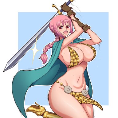 one piece, shounen jump, rebecca (one piece), simmsy, 1girls, armored boots, armored gloves, big breasts, bikini armor, braided hair, breasts, cape, huge breasts, large breasts, long hair