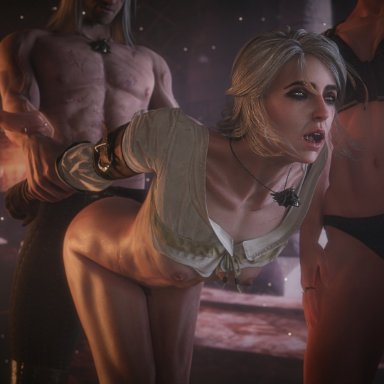 the witcher (series), the witcher 3: wild hunt, ciri, geralt of rivia, triss merigold, yennefer, sex, blender, blender (software)