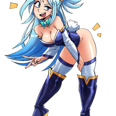 aqua (konosuba), gingrjoke, alternate costume, blue hair, breasts, clothed, clothing, female, open mouth, solo, white skin, tagme