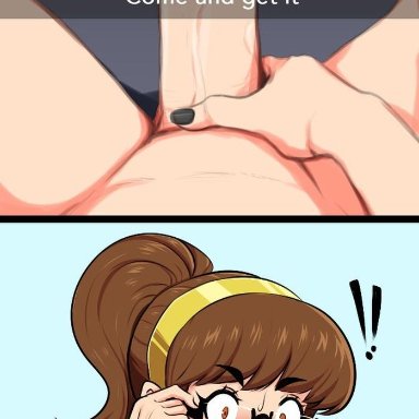 snapchat, katelynn (afrobull), steph (afrobull), afrobull, 1futa, 1girls, barefoot, big penis, black nails, blush, brown hair, erection, futanari, glasses, medium breasts