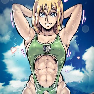 attack on titan, shingeki no kyojin, christa lenz, historia reiss, d-art, abs, armpits, arms up, ass, athletic, athletic female, big ass, blonde hair, blue eyes, breasts