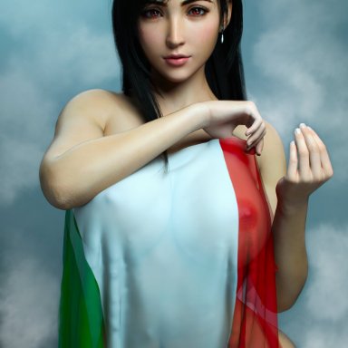 final fantasy, final fantasy vii, tifa lockhart, smz-69, 1girls, big breasts, breasts, female, female only, italian flag, large breasts, nipples, red eyes, solo, 3d