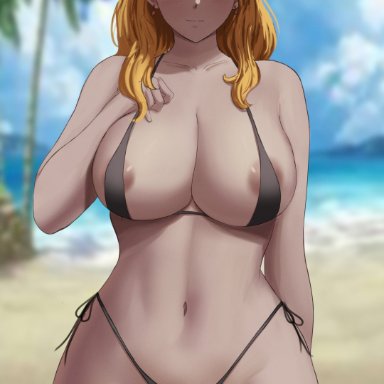 black clover, mimosa vermillion, savagexthicc, 1girls, areola slip, belly button, big breasts, bikini, black bikini, black swimsuit, breasts, curvy, curvy figure, female, female only