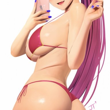 hololive, houshou marine, rak (kuraga), 1girls, ass, ass focus, ass shot, back view, bikini, blush, breasts, bubble butt, cute fang, female, female only