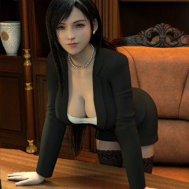 final fantasy, final fantasy vii, tifa lockhart, 1girls, big breasts, breasts, business suit, business woman, busty, cleavage, earrings, hourglass figure, large breasts, long fingernails, long hair