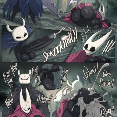 hollow knight, hornet (hollow knight), protagonist (hollow knight), joaoppereiraus, 1boy, 1girls, ambiguous penetration, angry, ass, ball, big ass, big penis, blush, bouncing balls, cum