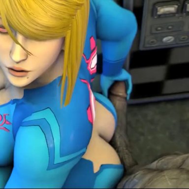 metroid, nintendo, samus aran, sarah bryant (model), wgqhs, 1boy, 1girls, big ass, big breasts, big penis, cum, cum in pussy, cum inside, grinding, monster