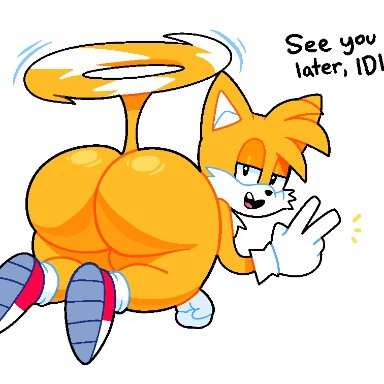 sonic (series), classic tails, tails, somescrub, big ass, black eyes, boy1, femboy, flying, gloves, huge ass, looking at viewer, looking back, male, male only