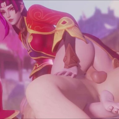 league of legends, diana (league of legends), coombot (artist), balls, balls deep, chinese clothes, clothed, clothed female nude male, clothed sex, clothing, feet, purple hair, red nails, shoes, shoes removed