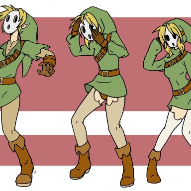 the legend of zelda, link, shy gal, wrenzephyr2, ass, ass expansion, breast expansion, breasts, female, gender transformation, genderswap (mtf), hair growth, high heels, identity death, mask