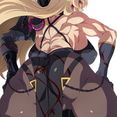 fate/grand order, fate (series), fairy knight gawain (fate), j.h., armor, ass, back, bangs, bare shoulders, big ass, big breasts, black dress, black gloves, blonde hair, breasts