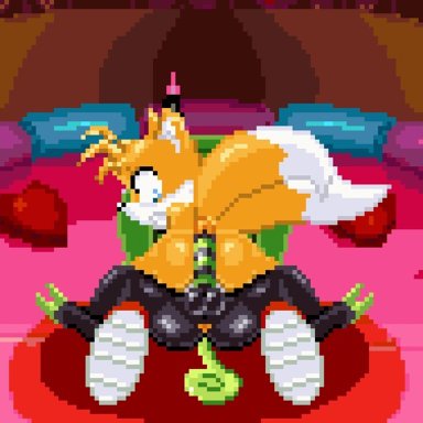 project x love potion disaster, sega, sonic (series), tails, zeena, mykiio, 1boy, 1futa, anal, anal sex, anthro, balls, bodily fluids, buttjob, canid