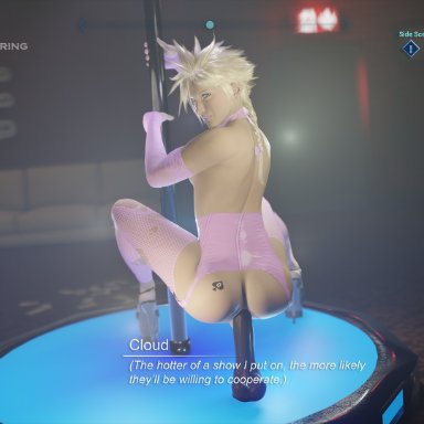 final fantasy, final fantasy vii, final fantasy vii remake, cloud strife, talishasissy, black dildo, cloud, club, dancer, dancing, dildo, dildo in ass, femboy, fishnet legwear, fishnets