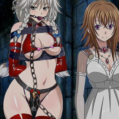 high school dxd, grayfia lucifuge, venelana gremory, 1girls, arms behind back, big breasts, bondage, breasts, cleavage, collar, dress, dxd, female, female only, femsub