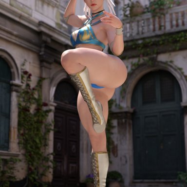 capcom, street fighter, chun-li, rude frog, 1girls, ass, black hair, boots, brown eyes, day, female, female focus, female only, fighting stance, legs