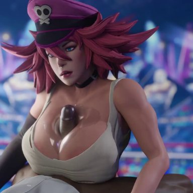 final fight, street fighter, poison (final fight), nappana, 1boy, 1girls, big penis, breasts, cleavage, erection, female, huge breasts, male, paizuri, penis