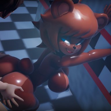 five nights at freddy's, fredina's nightclub, scottgames, freddy (fnaf), ambiguous penetration, anthro, ass, big breasts, big butt, blue eyes, breasts, brown body, brown fur, brown hair, clothing