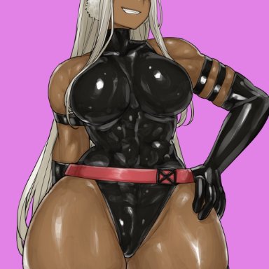 miruko, shosho oekaki, latex suit, latex gloves, smiling, thick thighs, partially clothed