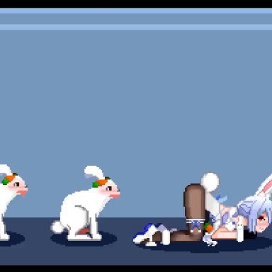 hololive, usada pekora, Juukandoit, 2d, ahegao, anal creampie, excessive cum, bunny girl, doggystyle position, pixel art, loop