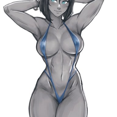 avatar the last airbender, the legend of korra, korra, iahfy, kyhu, 1girls, abs, armpits, arms behind head, arms up, athletic female, bare arms, bare legs, bare shoulders, belly