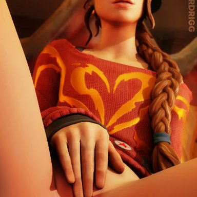 fortnite, haven (fortnite), drunken.drigg, bottomless, braid, braided hair, brown hair, drdrigg, freckles, hat, masturbation, 3d, tagme