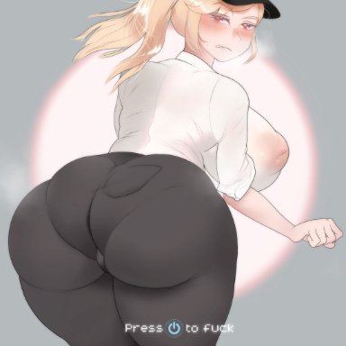 five nights at freddy's, vanessa (fnaf), vero1999, angry, angry face, areolae, blonde hair, blush, cap, disgusted, gigantic ass, heavy breathing, huge ass, huge breasts, hyper ass