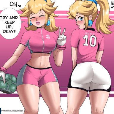 mario (series), mario strikers, nintendo, princess peach, echosaber, 1girls, ass, back view, big ass, big breasts, blonde hair, blue eyes, breasts, bubble butt, clothed