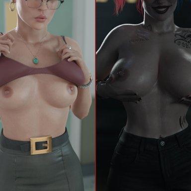 batman (series), dc, dc comics, injustice 2, dr. harleen quinzel, harleen quinzel, harley quinn, dinoboy555, 1girls, before and after, blonde hair, breast focus, breasts, busty, corruption