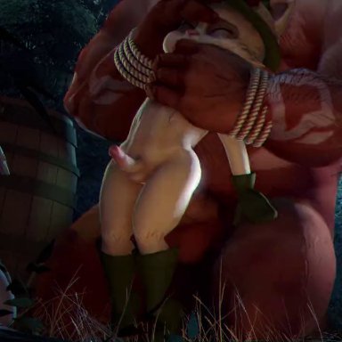 league of legends, teemo, tristana, froggysfm, 1girls, 2boys, anal sex, anthro, big dom small sub, boots, bottomless, clothing, cum, cumshot, fingering