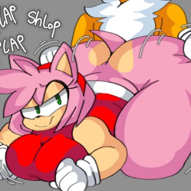 sonic (series), sonic the hedgehog (series), amy rose, tails, dork boi, lewd dorky, big breasts, doggy style, doggystyle, female, huge butt, larger female, sex, small dom big sub, smaller male