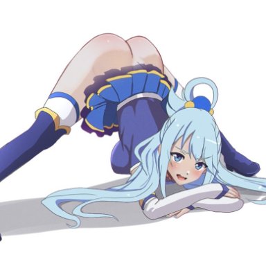 aqua (konosuba), aruman, ass, ass up, blue eyes, blue hair, bottomless, female, female only, solo, jack-o pose, jackochallenge