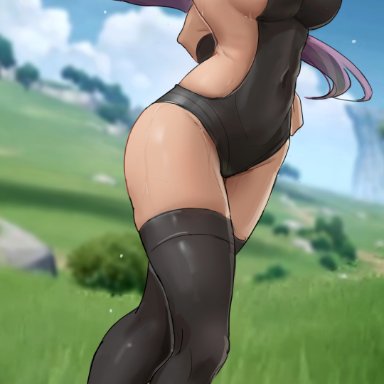 bleach, shihouin yoruichi, neck0, 1girls, areola, backless, backless outfit, bare shoulders, bare thighs, big breasts, bodily fluids, boots, breasts, curvaceous, curvy