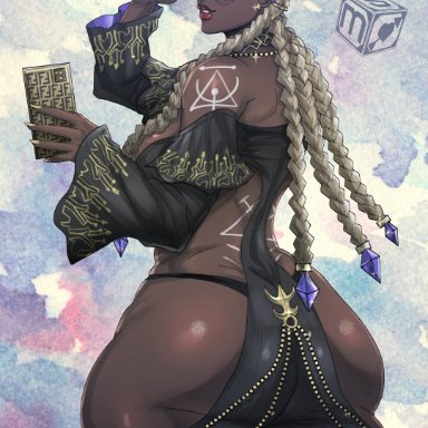 king of fighters, delores, sekushimagik, 1girls, ass, ass focus, blue eyes, braid, braided hair, braided ponytail, curvy, curvy figure, dark-skinned female, dark skin, eyelashes