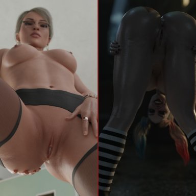 batman (series), dc, dc comics, injustice 2, dr. harleen quinzel, harleen quinzel, harley quinn, dinoboy555, 1girls, anus, ass, before and after, bent over, blonde hair, breasts