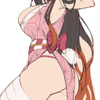 demon slayer, kimetsu no yaiba, kamado nezuko, kippuru, 1girls, alternate costume, ass, big ass, big breasts, black hair, breasts, bubble butt, bunny ears, bunny girl, bunny tail