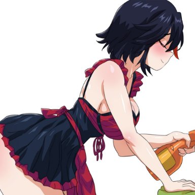 kill la kill, matoi ryuuko, thelorope, 1girls, ass, big breasts, blush, breasts, closed eyes, female focus, maid, maid uniform, short hair, skirt, smile