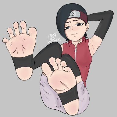 boruto: naruto next generations, naruto, naruto (series), shounen jump, sarada uchiha, wrose, 1girls, arm warmers, armpit fetish, armpits, arms up, armwear, ass, black eyes, black hair