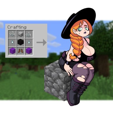 minecraft, alex (minecraft), superspoe, 1girls, alternate costume, big breasts, black eyeliner, black lipstick, black nails, bracelet, braid, cleavage, eyeliner, female, goth