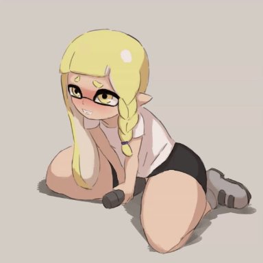 nintendo, splatoon, inkling, inkling girl, dippsheep, 1futa, artificial vagina, clothed, clothing, futa only, futanari, humanoid, humanoid penis, kneeling, light-skinned futanari